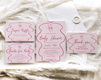 Hand Drawn Pink Bow Baby Shower Invitation Bundle