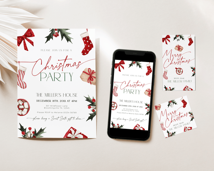 Christmas Stockings Party Invitation Set