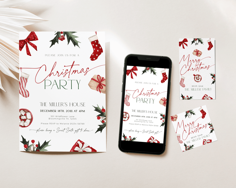 Christmas Stockings Party Invitation Set