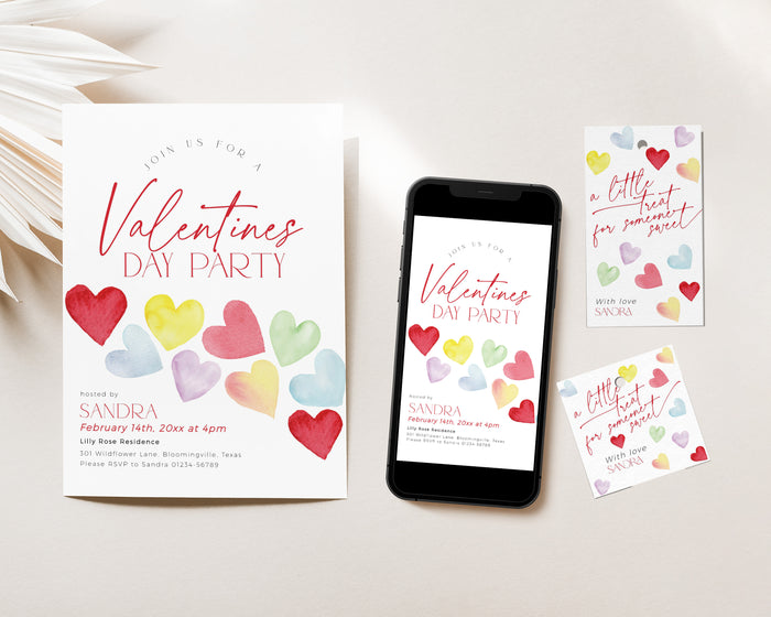 Retro Hearts Valentines Party Invitation Bundle