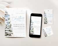 Blue Bow Christmas Invitation Set