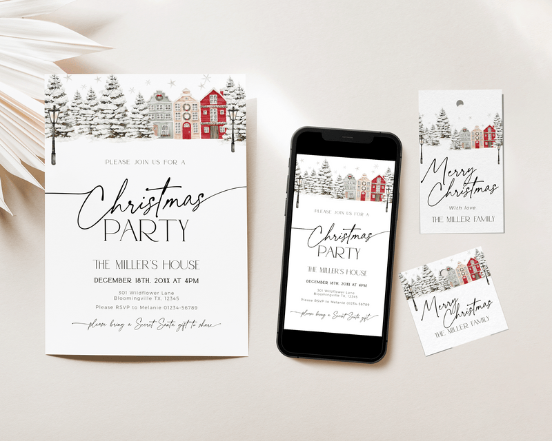 Christmas Village Party Invitation Set