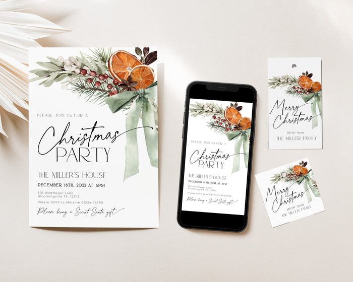 Christmas Bow Party Invitation Set