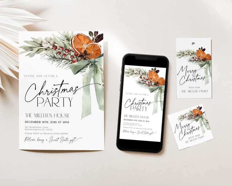 Christmas Bow Party Invitation Set