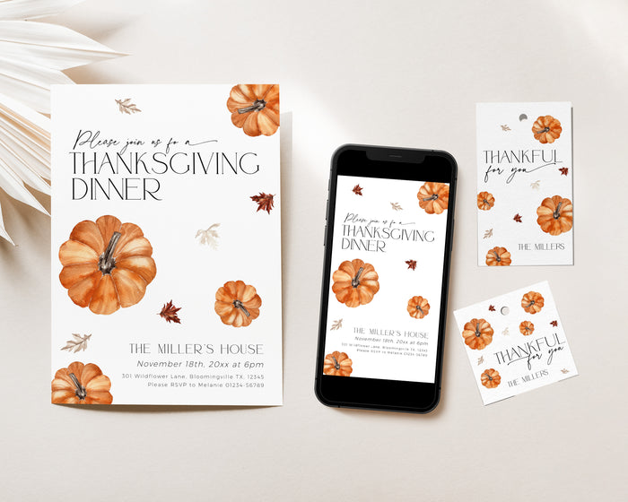Pumpkin Thanksgiving Dinner Invitation Set