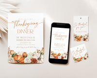 Floral Pumpkin Thanksgiving Dinner Invitation Set
