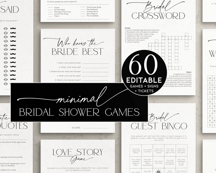 Minimalist Bridal Shower Games Bundle