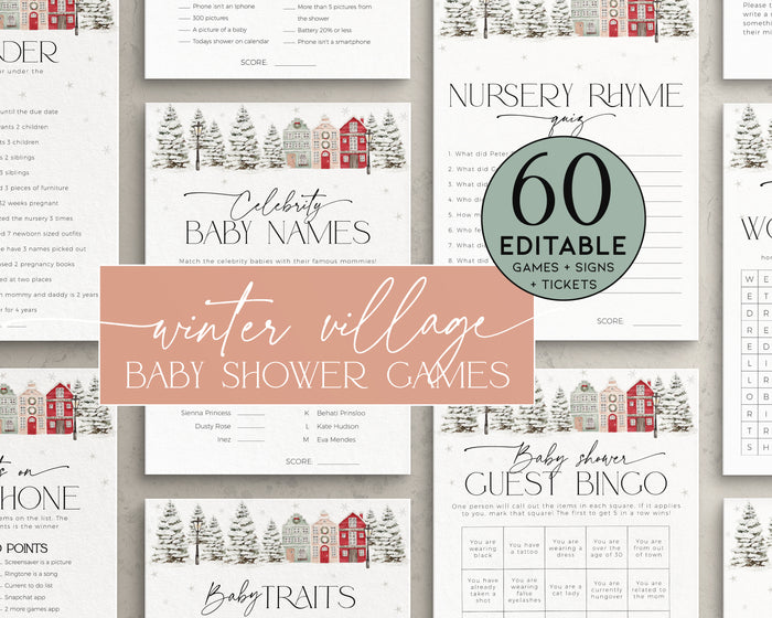 Christmas Village Baby Shower Games Bundle