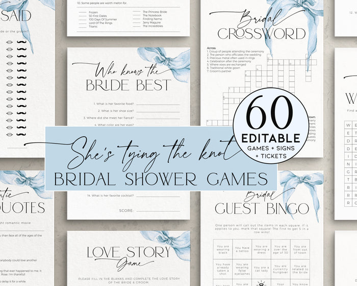 She is tying the knot Bridal Shower Games Bundle