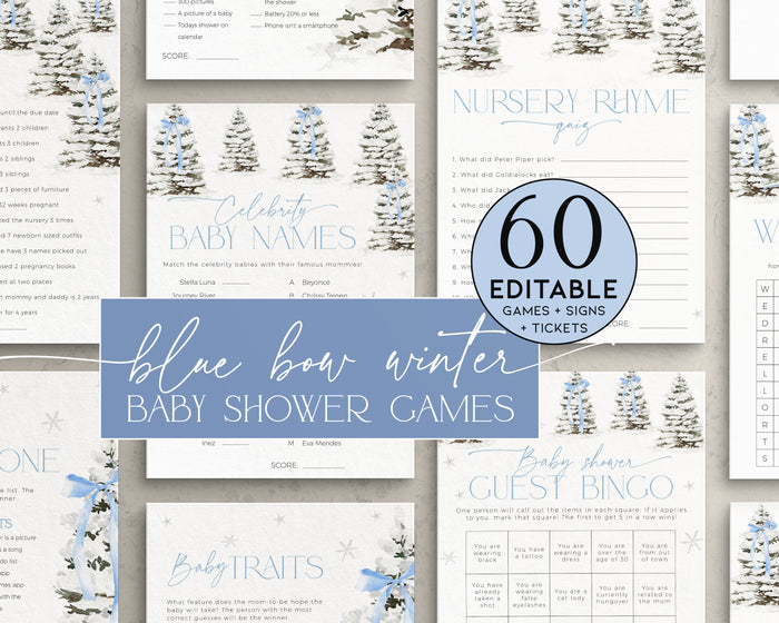 Blue Bow Christmas Baby Shower Games Bundle