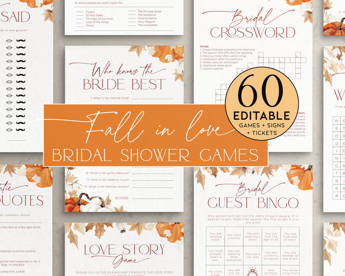 Fall in Love Bridal Shower Games Bundle