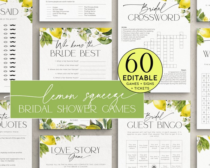 Lemon Squeeze Bridal Shower Games Bundle