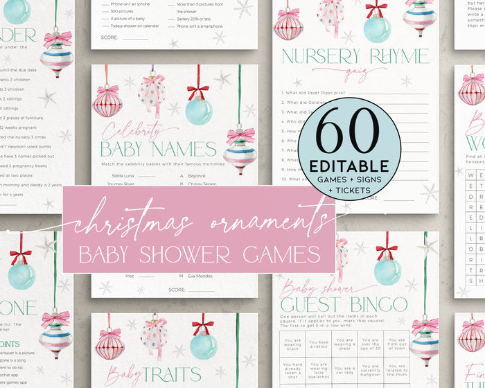 Coquette Pink Bow Christmas Baby Shower Games Bundle