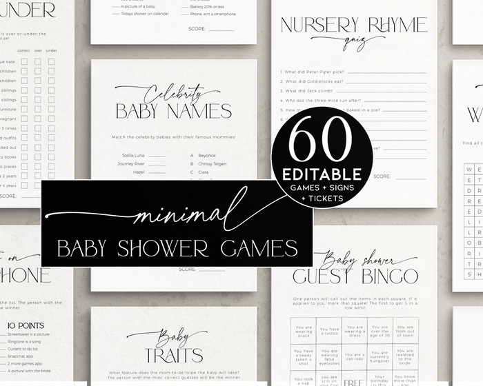 Minimalist Baby Shower Game Bundle