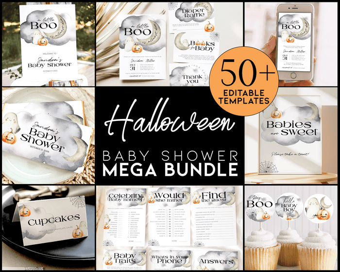 Little Boo is Almost Due Halloween Baby Shower Mega Bundle