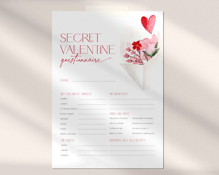 Floral Secret Valentine Questionnaire