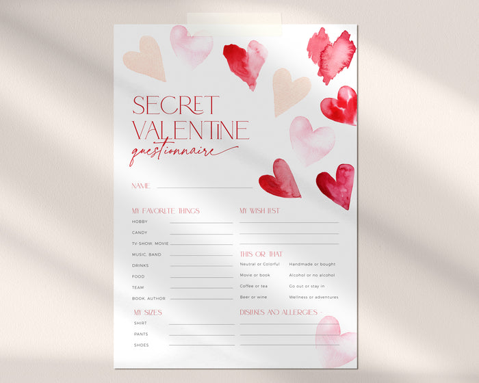 Pink Secret Valentine Questionnaire