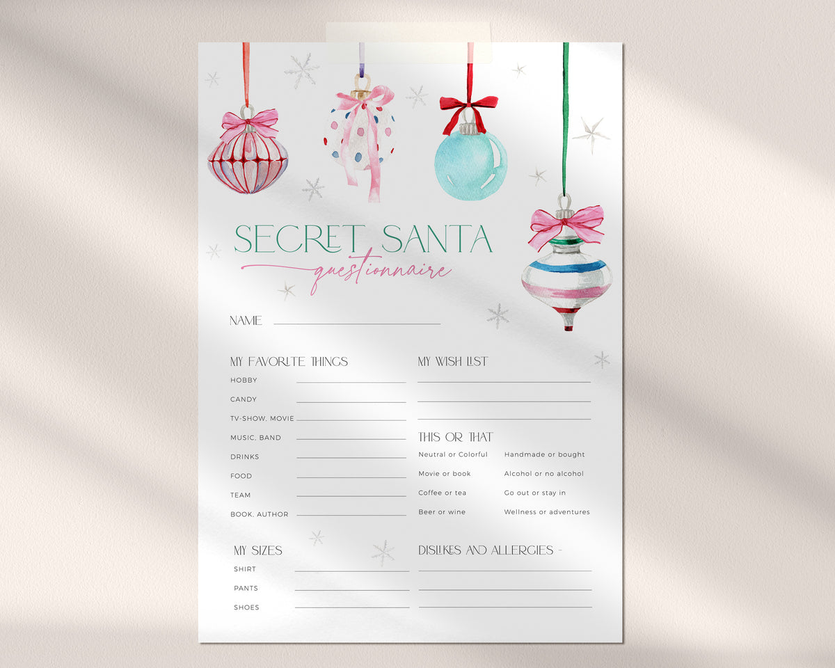 Coquette Pink Bow Secret Santa Questionnaire