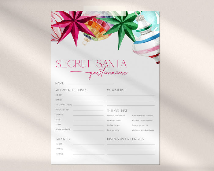 Bright Christmas Secret Santa Questionnaire