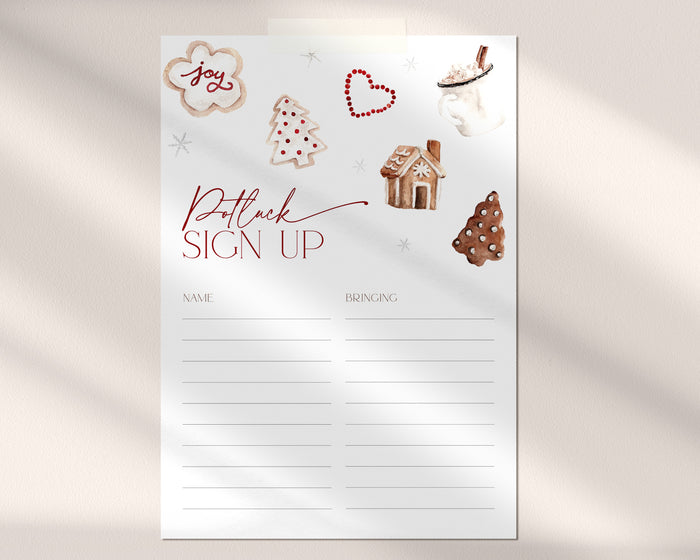 Christmas Cookie Potluck Sign Up Sheet