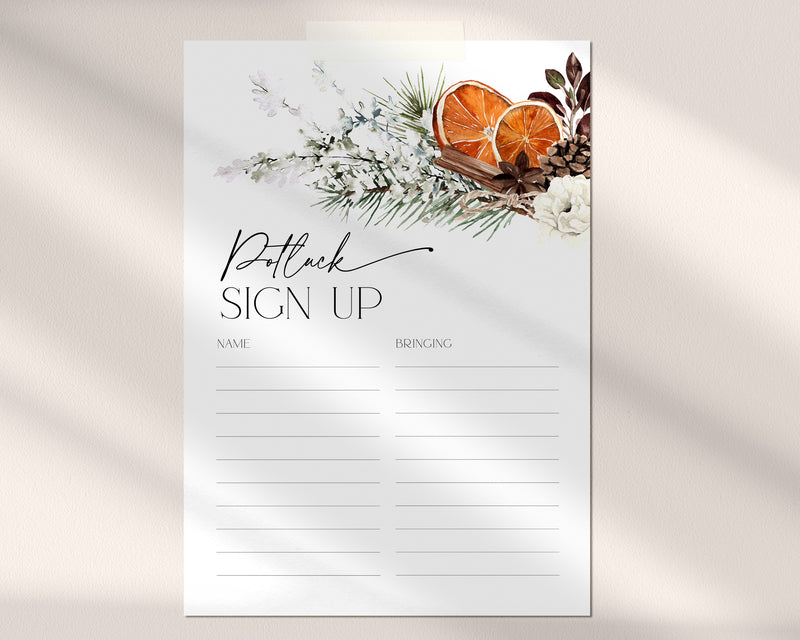 Winter Orange Christmas Potluck Sign Up Sheet