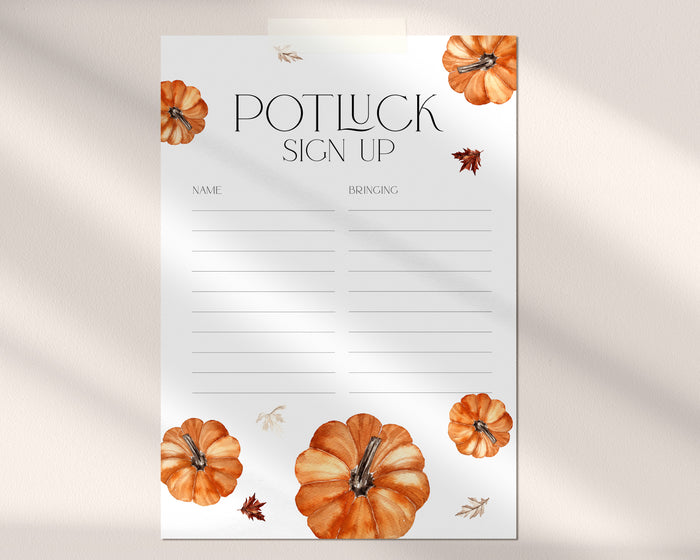 Pumpkin Thanksgiving Sign-Up Sheet