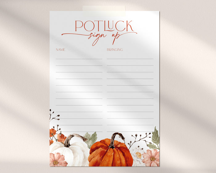 Pumpkin Flowers Thanksgiving Sign Up Sheet