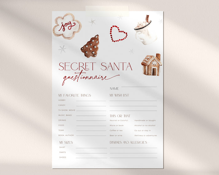 Christmas Cookie Secret Santa Questionnaire