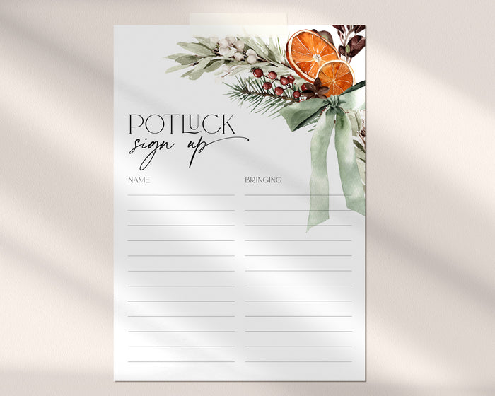 Christmas Bow Potluck Sign Up Sheet