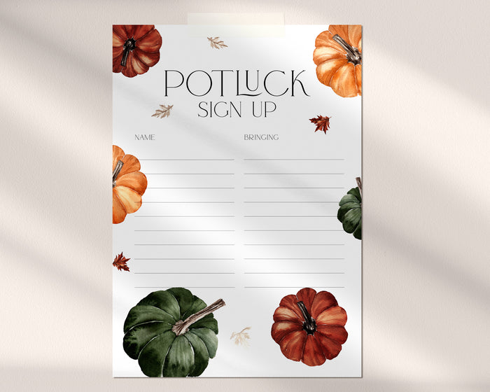 Colorful Pumpkin Thanksgiving Sign Up Sheet