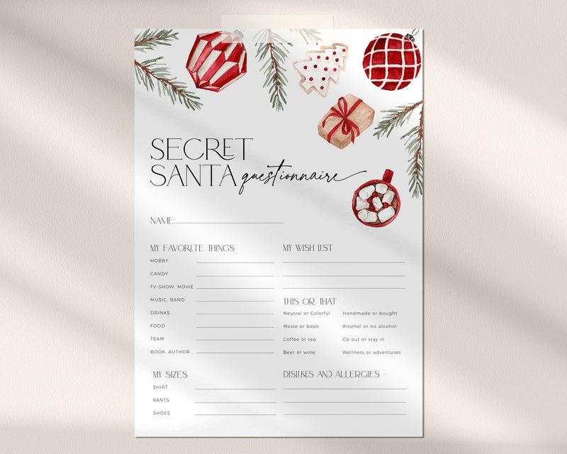 Christmas Secret Santa Questionnaire