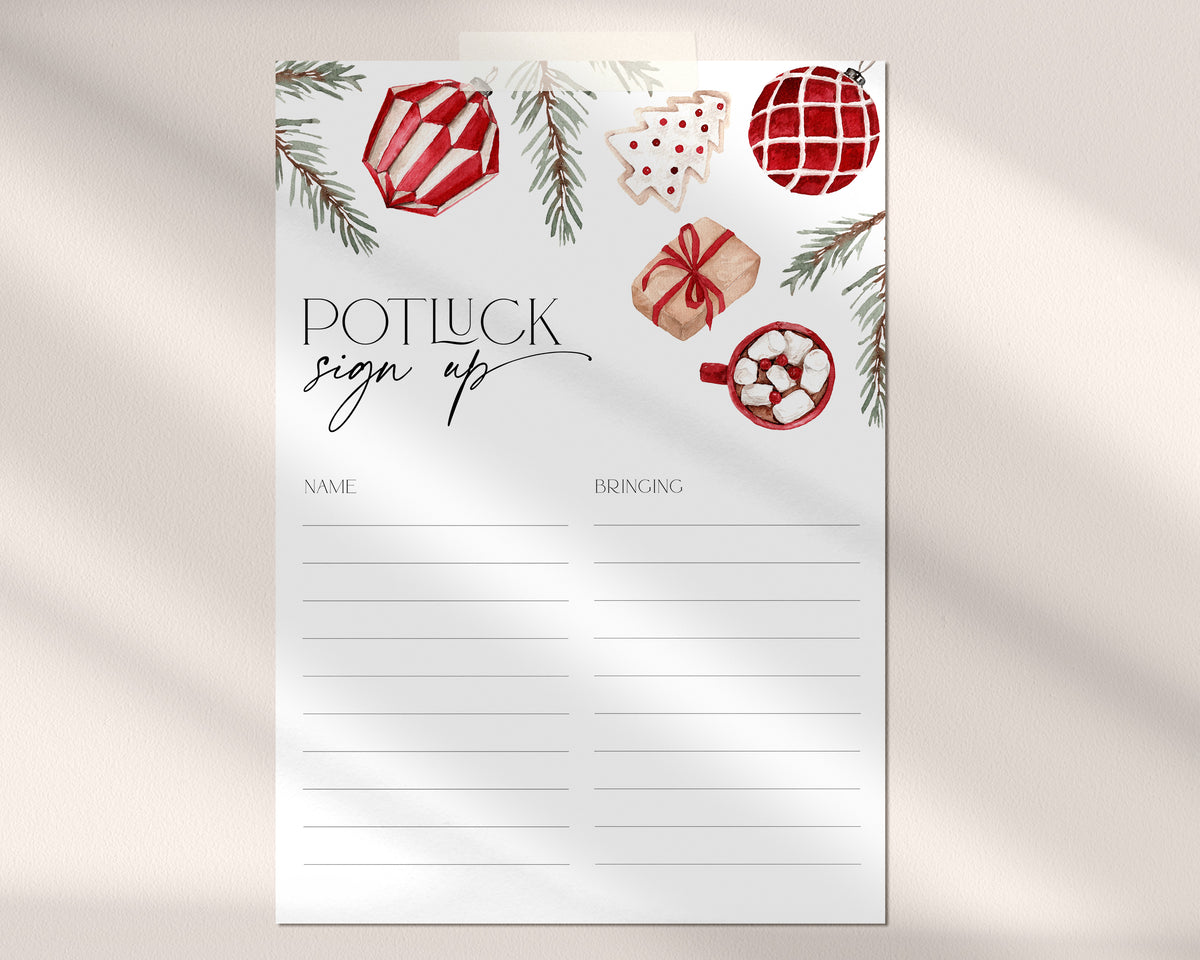 Christmas Potluck Sign Up Sheet