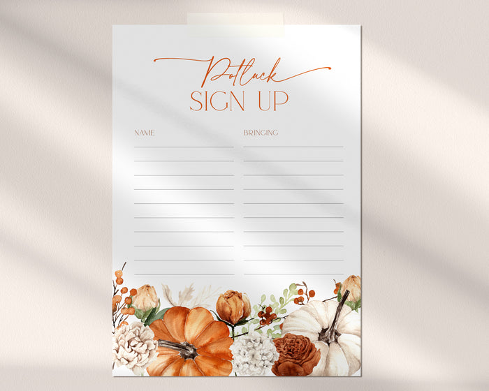 Floral Pumpkin Thanksgiving Sign-Up Sheet