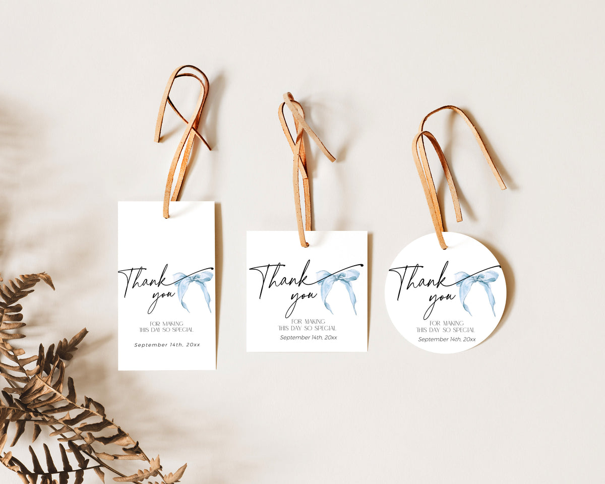 Blue Bow Thank You Tag