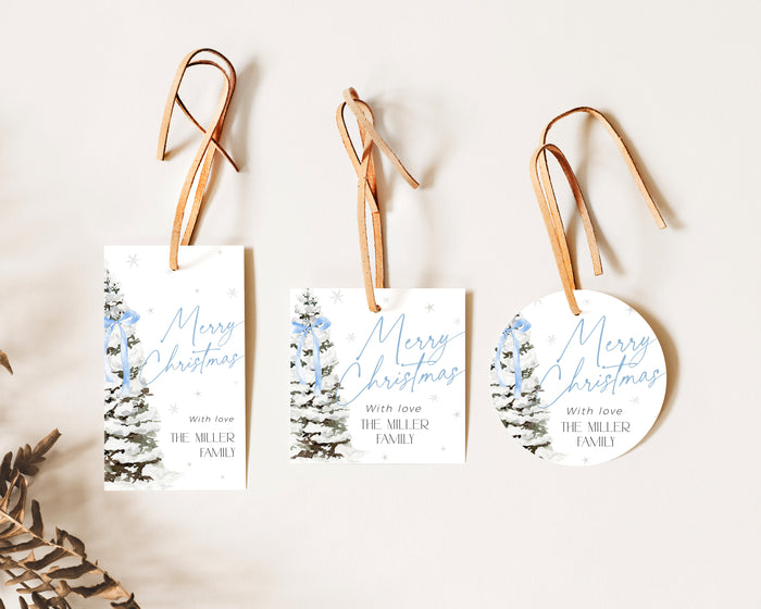 Blue Bow Christmas Gift Tag