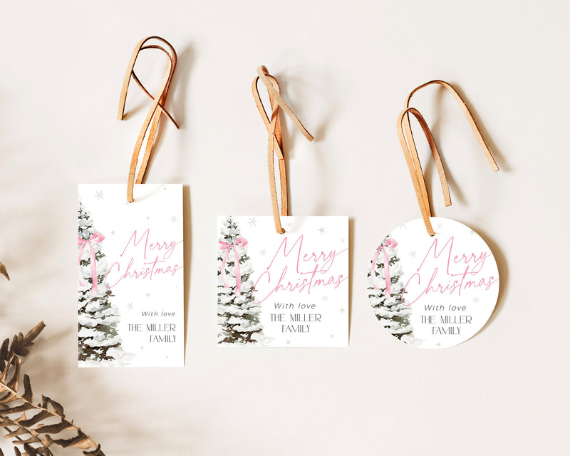 Pink Bow Christmas Gift Tag