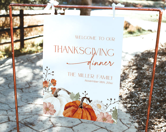 Pumpkin Flowers Thanksgiving Dinner Welcome Sign