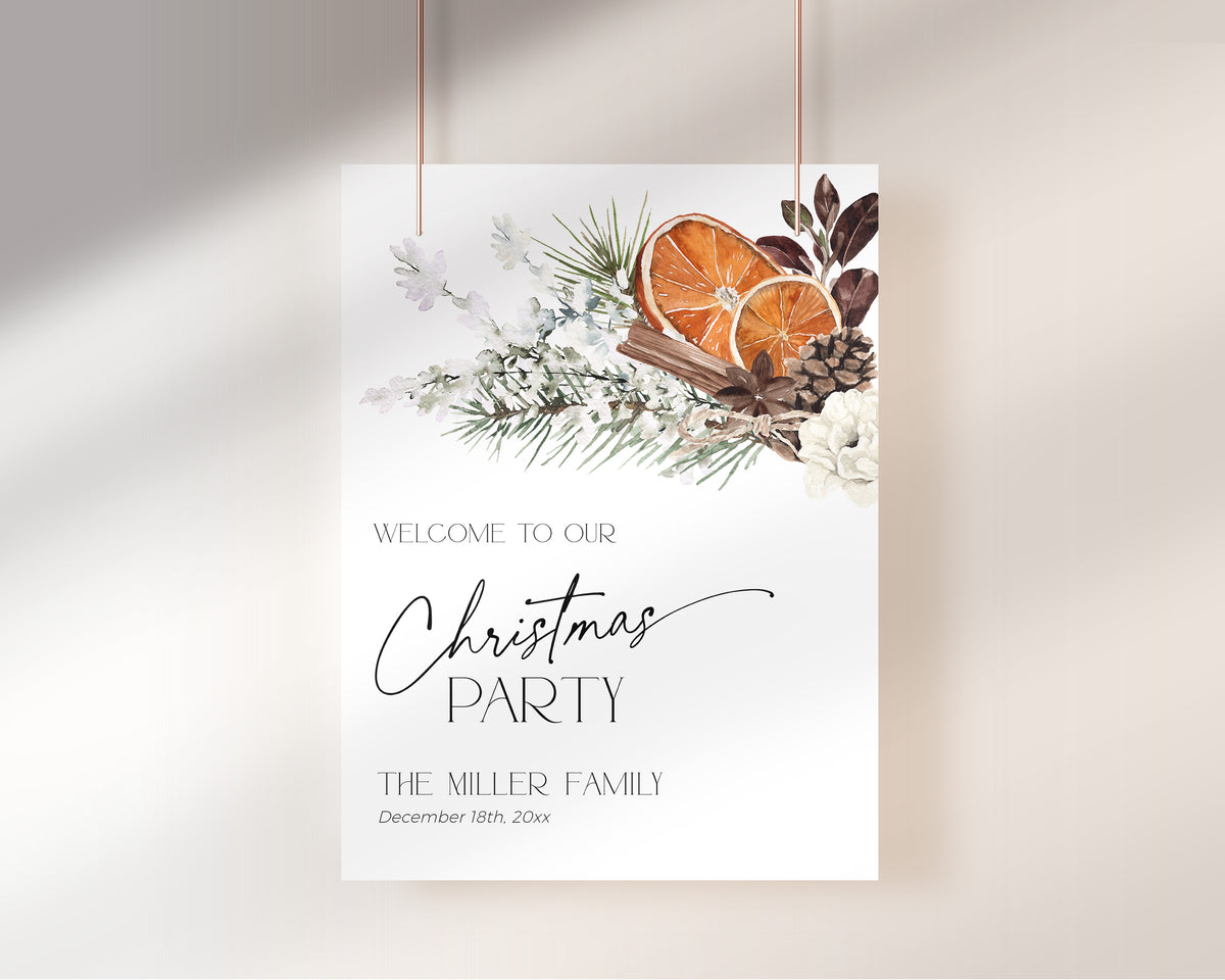 Winter Orange Christmas Party Welcome Sign