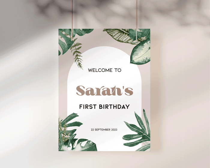 Minimalist Tropical Birthday Welcome Sign