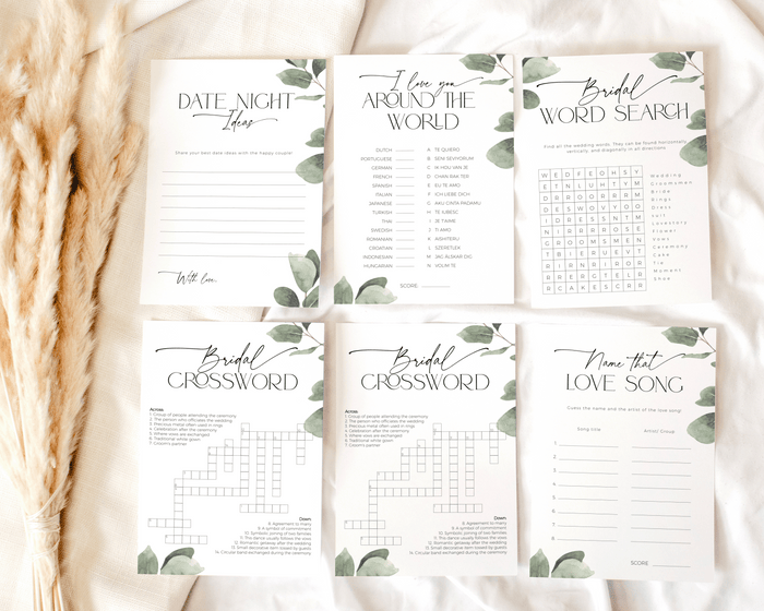 Eucalyptus Bridal Shower Games Bundle