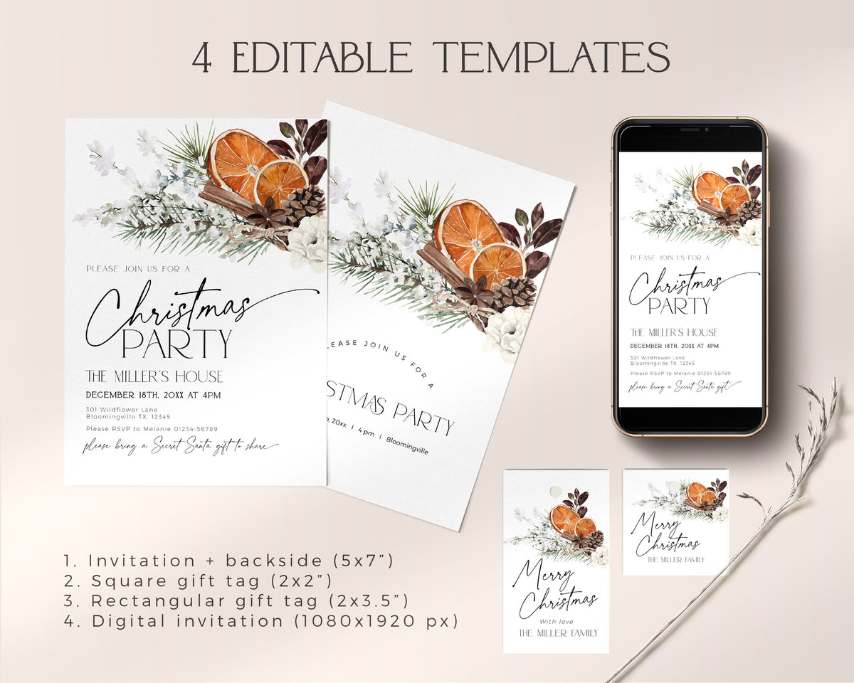 Winter Orange Christmas Party Invitation Set