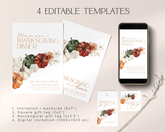 Colorful Thanksgiving Dinner Invitation Set