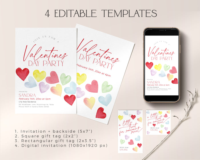 Retro Hearts Valentines Party Invitation Bundle