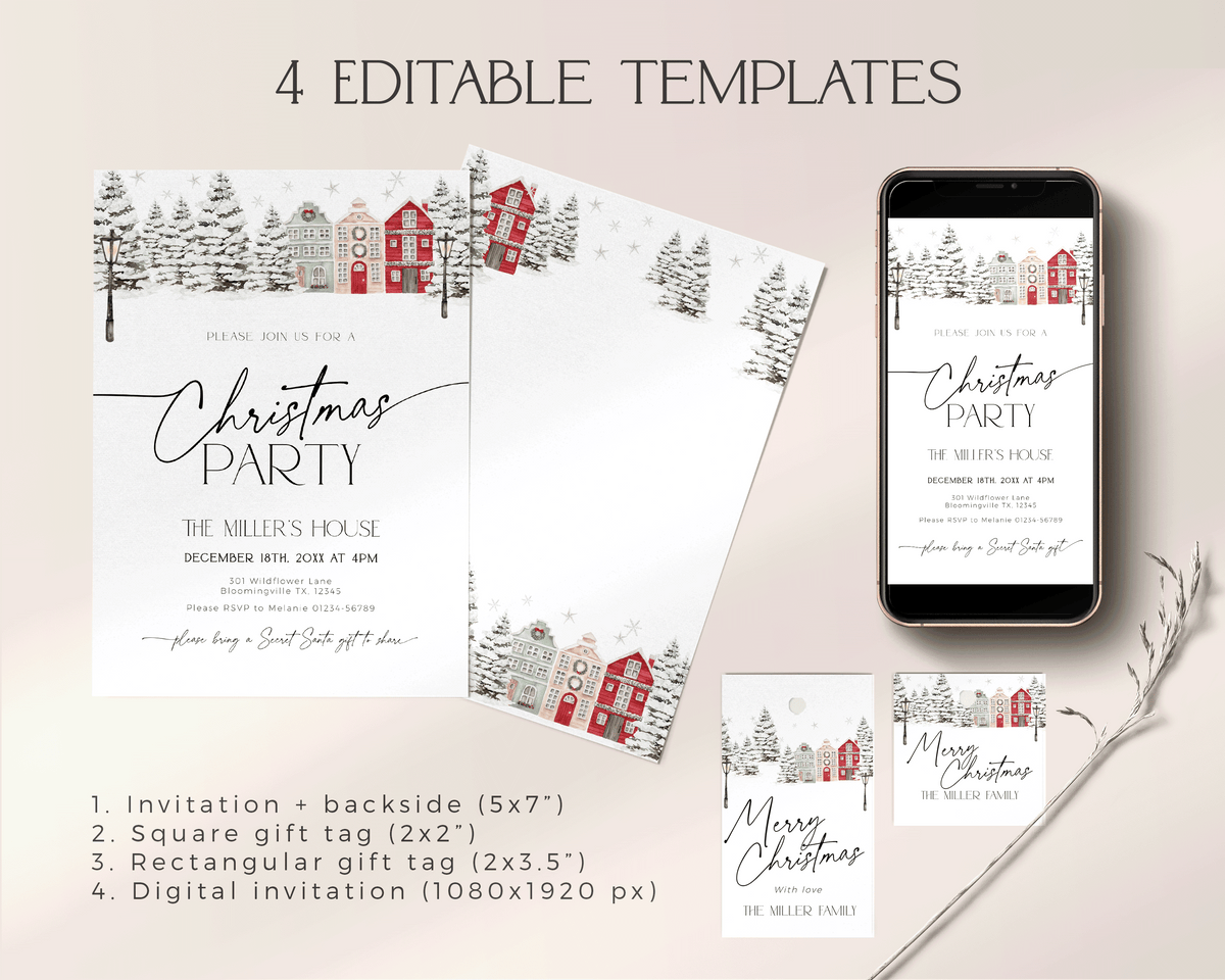 Christmas Village Party Invitation Set