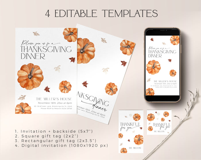 Pumpkin Thanksgiving Dinner Invitation Set