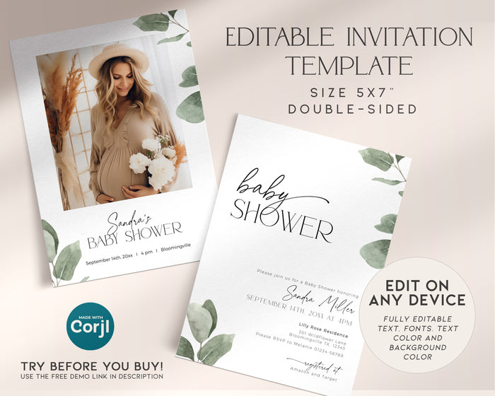 Eucalyptus Baby Shower Invitation