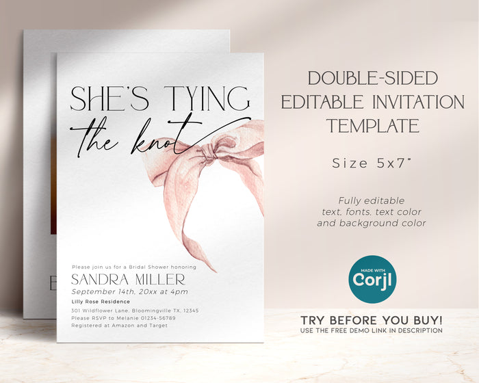 She Is Tying The Knot Pink Bridal Shower Invitation