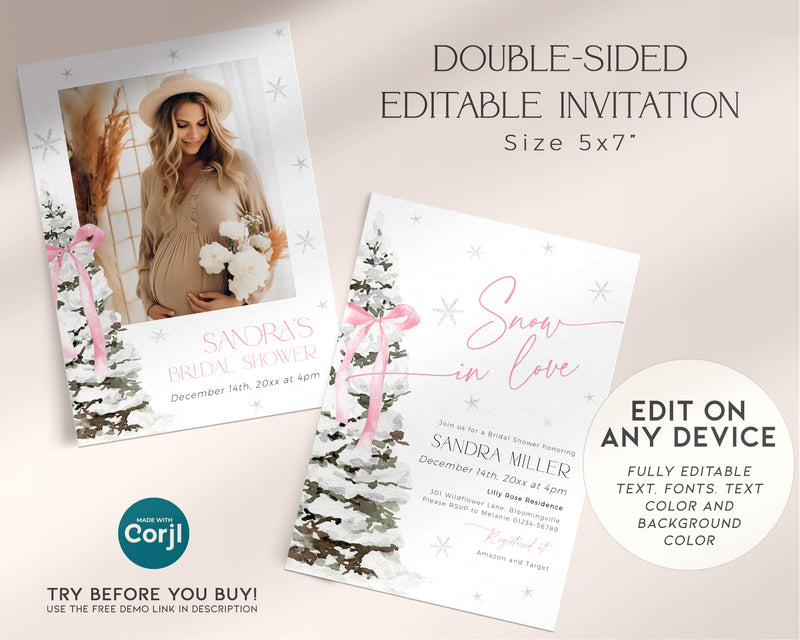 Pink Bow Christmas Bridal Shower Invitation