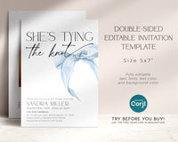 She is Tying the Knot Blue Bridal Shower Invitation