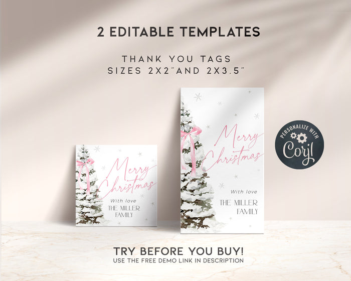 Pink Bow Christmas Gift Tag